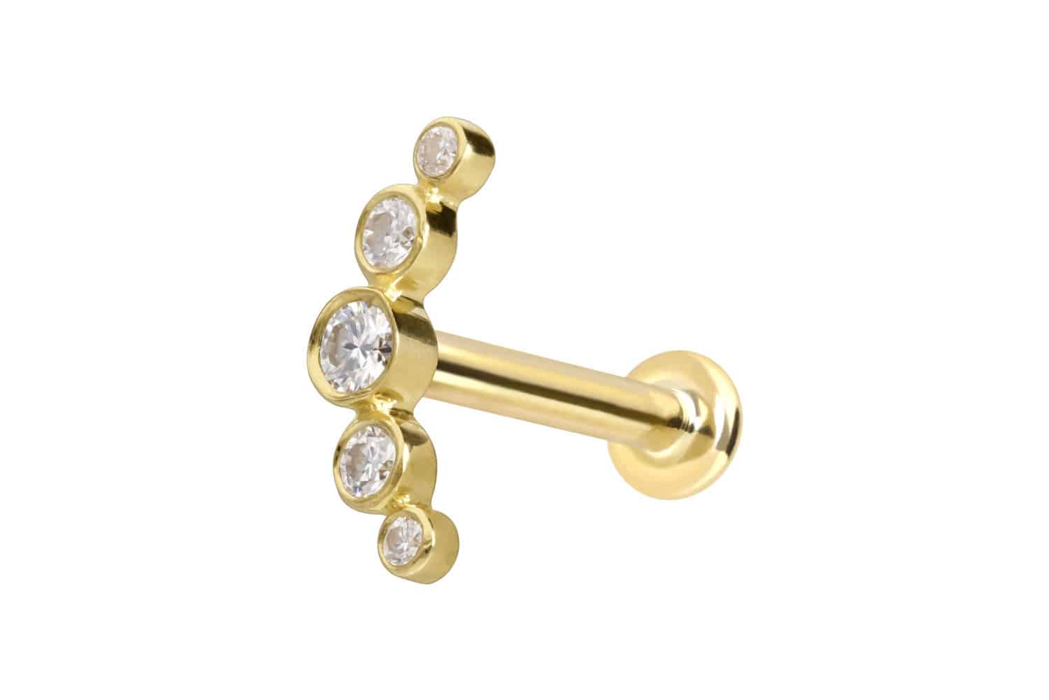 14 Karat Gold Labret Piercing mit Innengewinde MOISSANIT-BOGEN